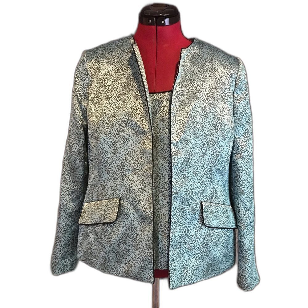 Kasper Blazer Petite Size 12P Metallic Blue 2-Piece Set Blazer & Shell
